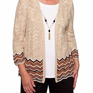 NEW Alfred Dunner Chevron Print Cardigan Sweater & Blouse Set, XL